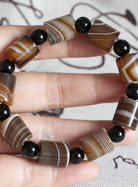 天然缠丝玛瑙手链桶珠路路通民族风男款情侣生日礼物水晶天眼天珠