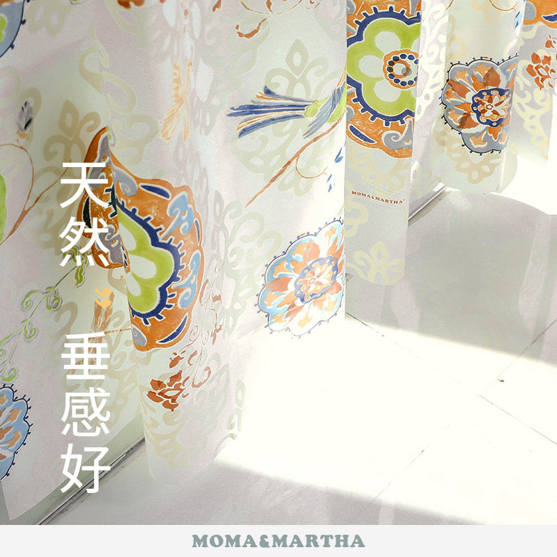 默玛EVA防水加厚防霉浴室中式卫生间隔断帘挂帘保暖蜡染花鸟浴帘,淘宝优惠券,粉丝福利购,淘宝优惠卷