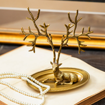 Harvest Lodge Handmade Brass Deer Corner Earrings Necklace Jewellery Rack Decorative retro swing piece Dresser Dresser