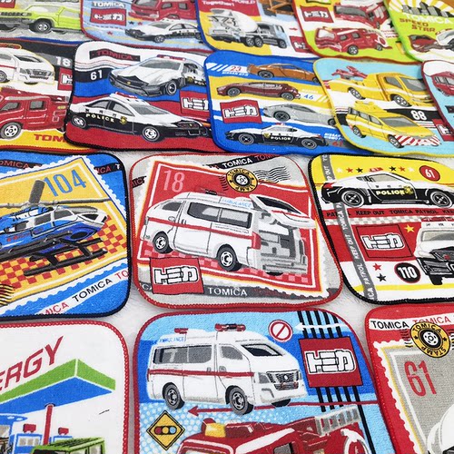 16x16cm汽车工程挖掘机多没卡男孩幼儿纯全棉儿童毛巾擦嘴小方巾 - 图0