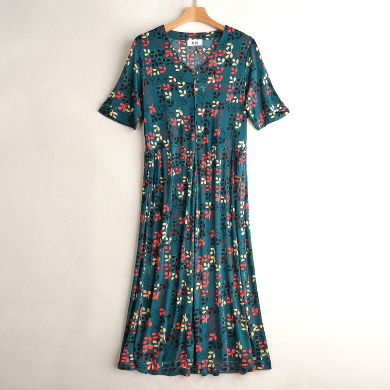 【清仓】真丝针织印花短袖连衣裙夏季复古气质显瘦桑蚕丝V领中,淘宝优惠券,粉丝福利购,淘宝优惠卷