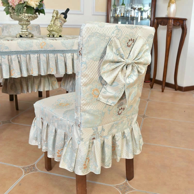 欧式高档桌椅套套装布艺连体椅子套桌罩全套餐桌布加厚蝴蝶结定制-图1