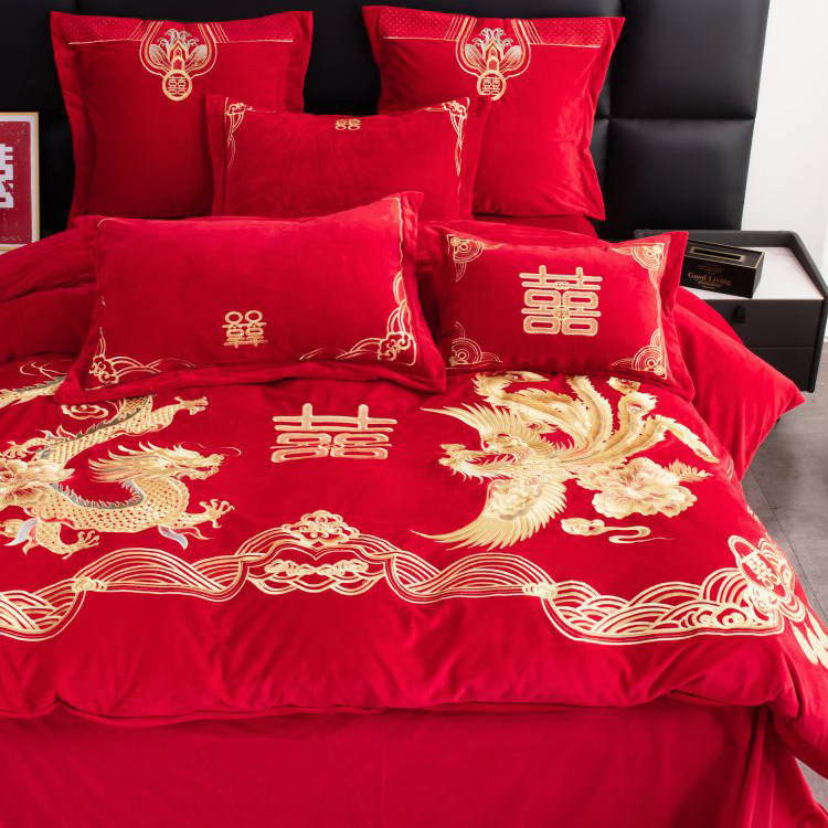 高端婚庆牛奶绒四件套结婚大红色冬季宝宝绒被套喜庆新婚床上用品,淘宝优惠券,粉丝福利购,淘宝优惠卷