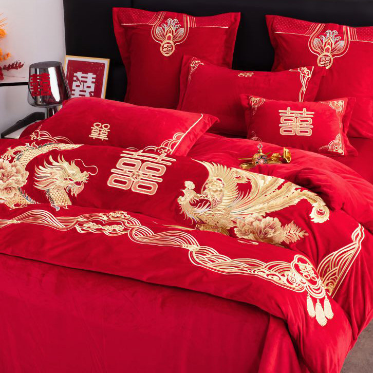 高端婚庆牛奶绒四件套结婚大红色冬季宝宝绒被套喜庆新婚床上用品,淘宝优惠券,粉丝福利购,淘宝优惠卷