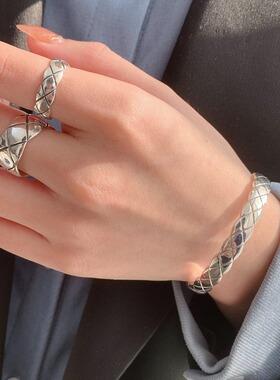 S925纯银复古菱格戒指女高级感