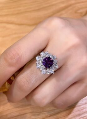 重工太阳花3克拉培育蓝紫色戒指