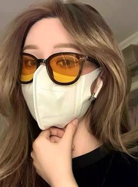 复古橘黄色墨镜女显瘦ins方框形