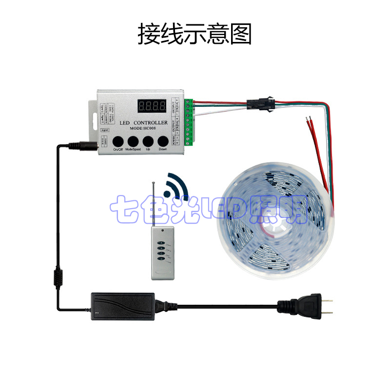 HC008幻彩led控制器2811 1903全彩灯带条无线遥控2812调光器5-24V - 图2