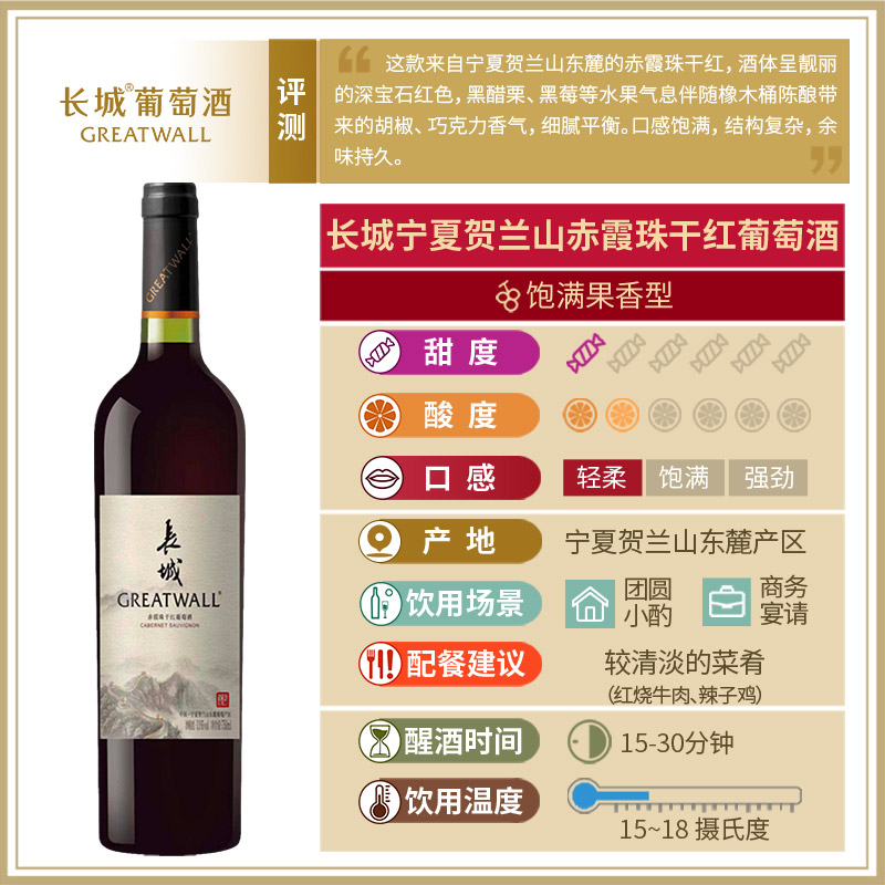 长城宁夏贺兰山东麓经典赤霞珠干红葡萄酒红酒官方旗舰店正品6瓶 - 图1