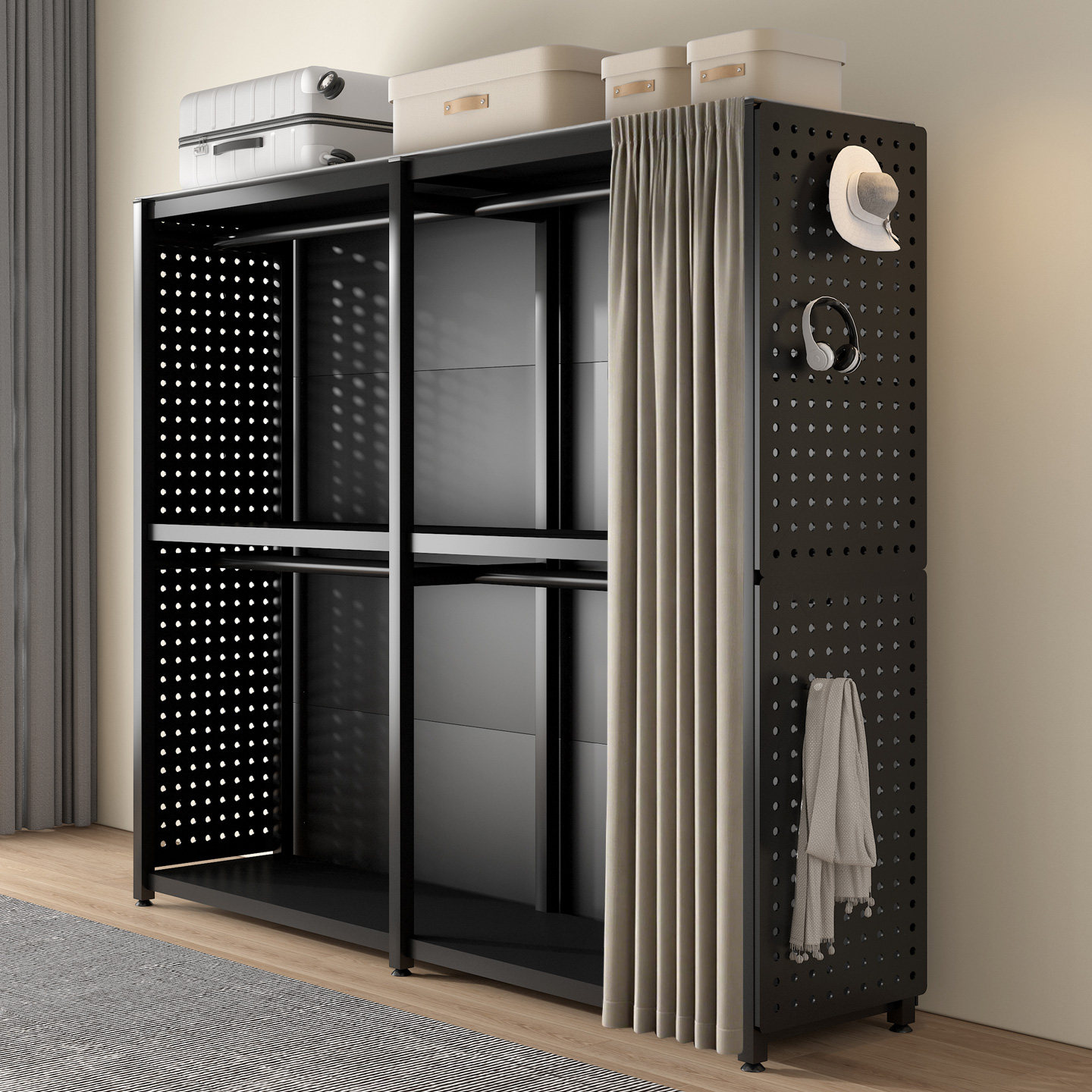 带背板衣柜洞洞板衣架家用收纳出租屋简易衣帽架开放式储物衣橱,淘宝优惠券,粉丝福利购,淘宝优惠卷