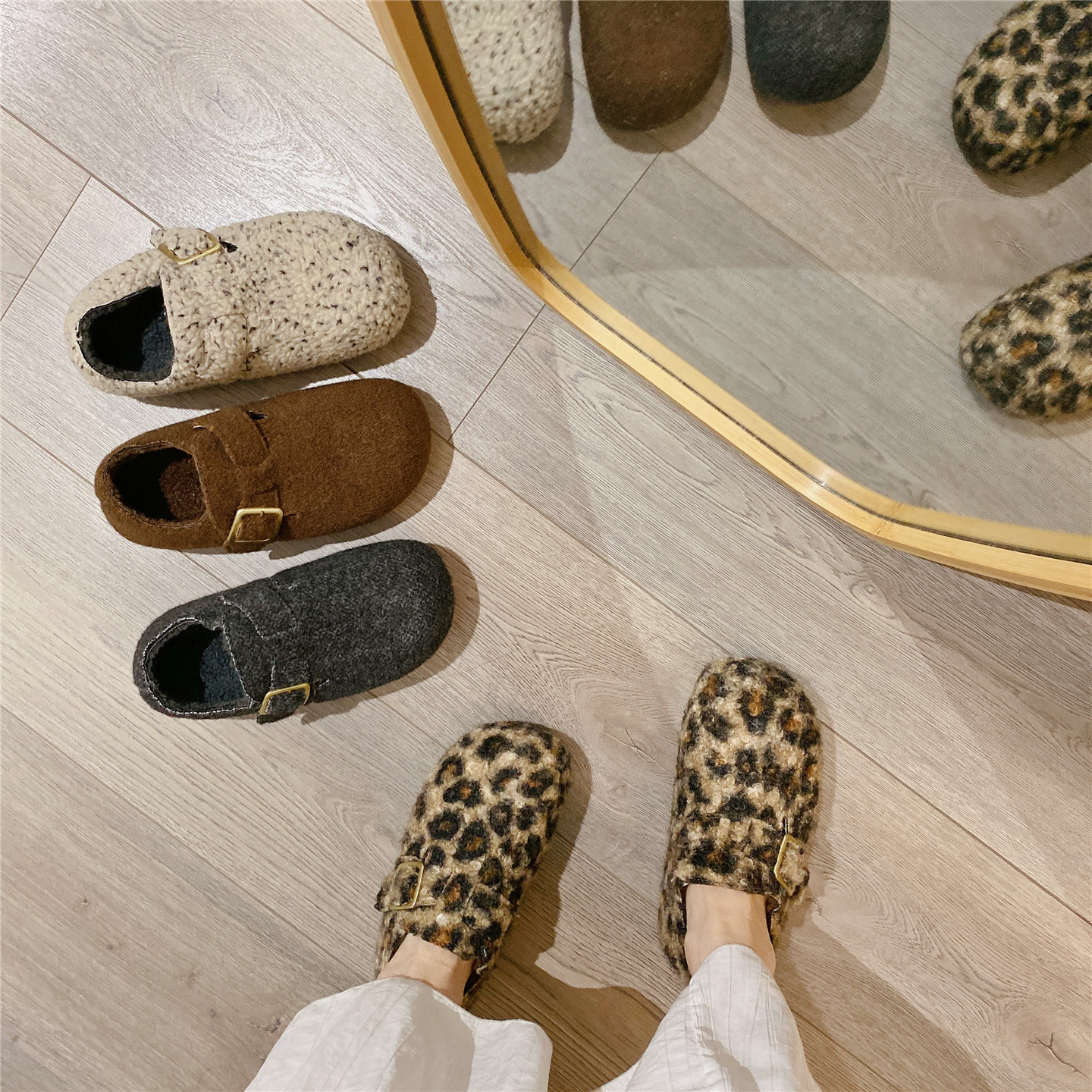 保暖毛毛鞋厚底搭扣勃肯鞋女2025冬季新款韩版加绒内增高单鞋棉鞋 - 图1