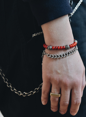 lifeholic 土耳其手工正红老琉璃古银珠鹿皮手链新年礼物红绳潮