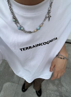 甜酷彩虹石镂空星星拼接钛钢项链