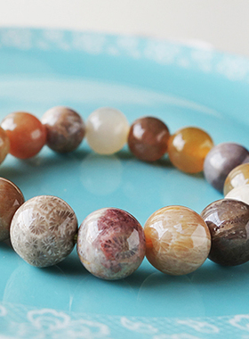 化石珊瑚玉天然冰种菊花玉手链