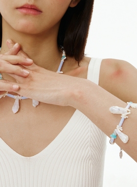 男女水晶珊瑚玛瑙度假钛钢粗手链