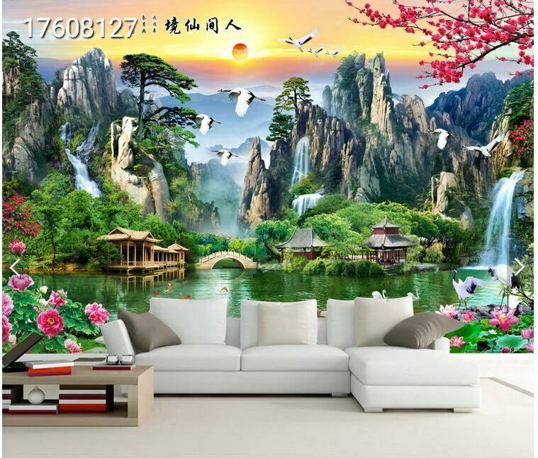 瓷砖背景墙 山水客厅电视背景墙砖3D雕刻风景户外墙壁画 流水生财,淘宝优惠券,粉丝福利购,淘宝优惠卷