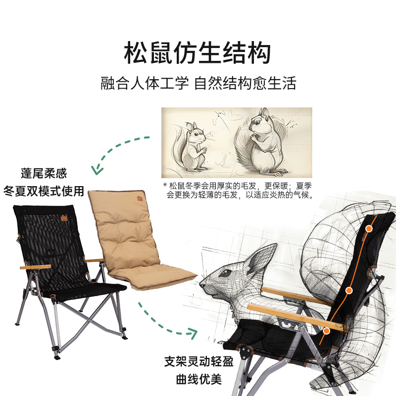 KingCamp户外折叠椅松鼠椅超轻便携高靠背调节露营椅可拆卸海狗椅 - 图0