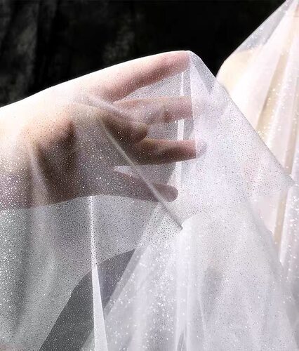 深夜星空 特制黑色闪光亮片网纱设计师面料演出服装弹力布料纱料 - 图3