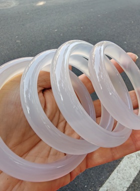 冰种天然粉玛瑙玉髓手镯女白月光芙蓉玉粉紫色浅绿玉髓水晶少女款