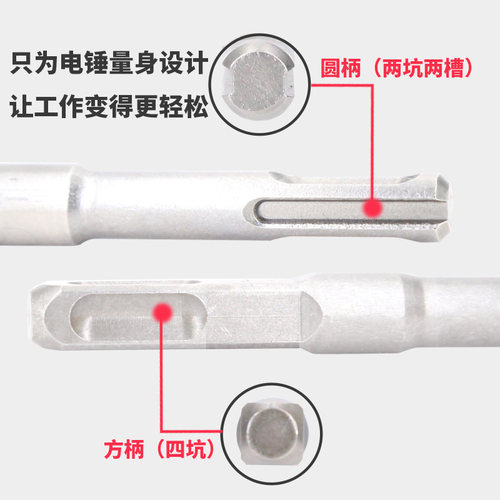 电锤十字冲击钻头混凝土穿墙方柄过墙转头四坑圆柄俩坑俩槽加长钻 - 图2