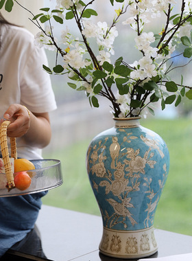陶瓷花瓶高级感梅瓶青花瓷客厅摆件餐桌装饰轻奢风家居高端摆设潮