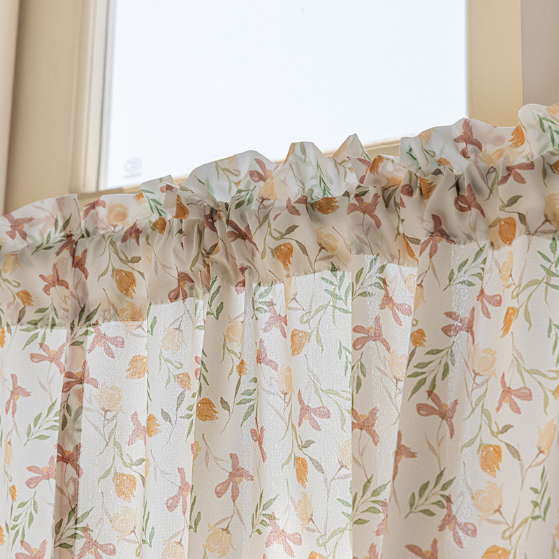 莫奈花园穿杆短帘田园咖啡帘复古碎花雪纺半帘装饰帘隔断遮挡门帘,淘宝优惠券,粉丝福利购,淘宝优惠卷