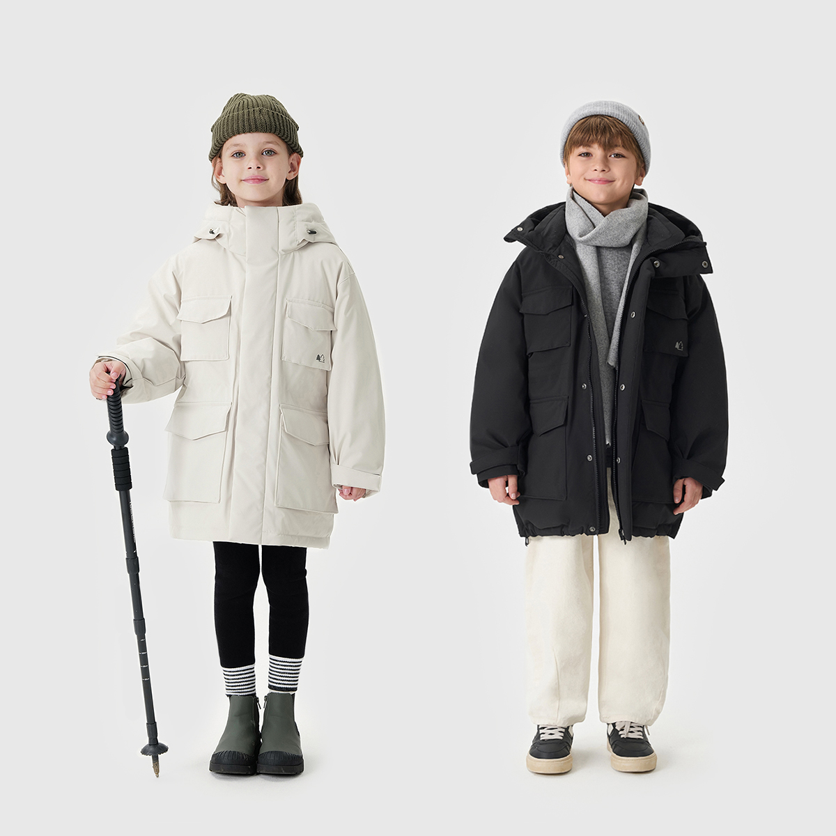 【加厚防寒】马克珍妮男女童中长款三防工装羽绒服冬装新款241578