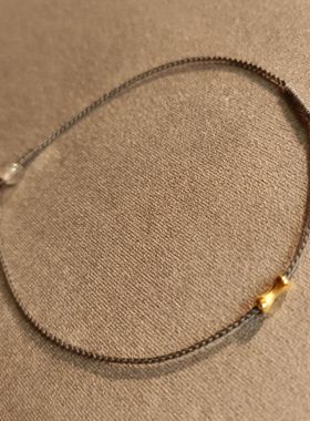 五月AU750 18K纯金小骨头手工编织手绳手链节节高超细红绳藏式