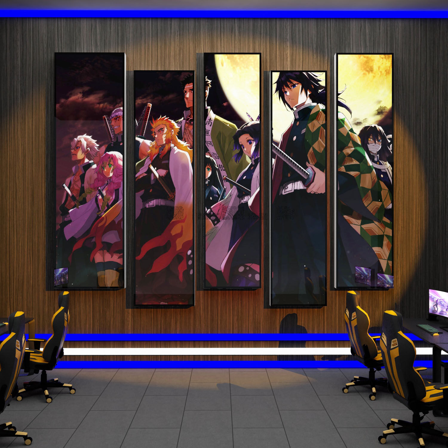 网吧电脑鬼灭之刃挂画电竞房间装饰背景板布置海报墙壁贴纸二次元