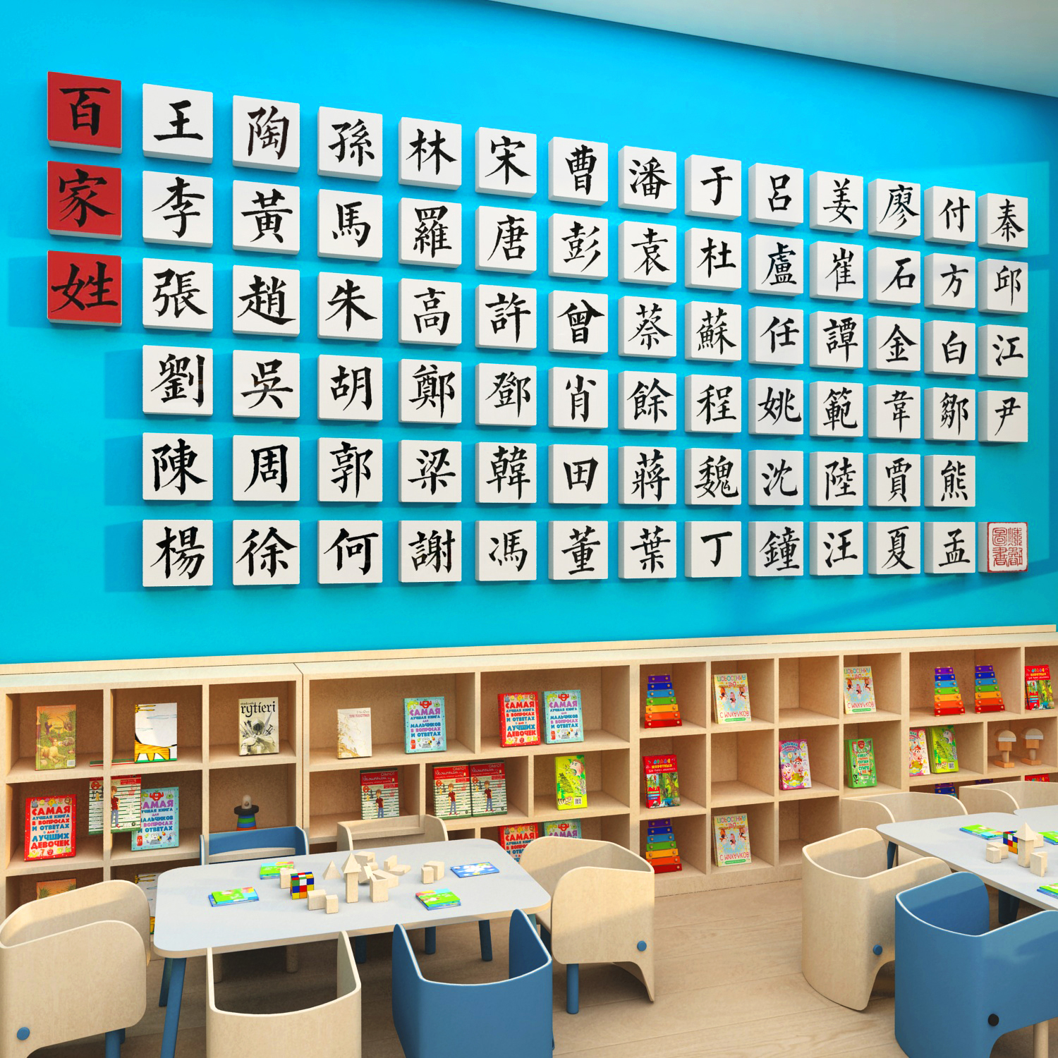 幼儿园楼梯百家姓氏文化贴纸走廊墙面布置装饰托管班环创主题成品 - 图3
