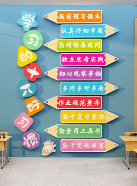 十个学好习惯自习教室布置装饰托管班级文化黑板报氛围机构墙面贴