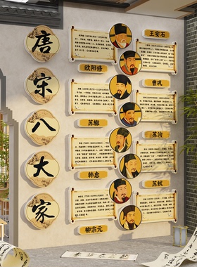 教室布置装饰唐宋八大家贴纸挂画书法班级文化墙贴黑板报励志标语