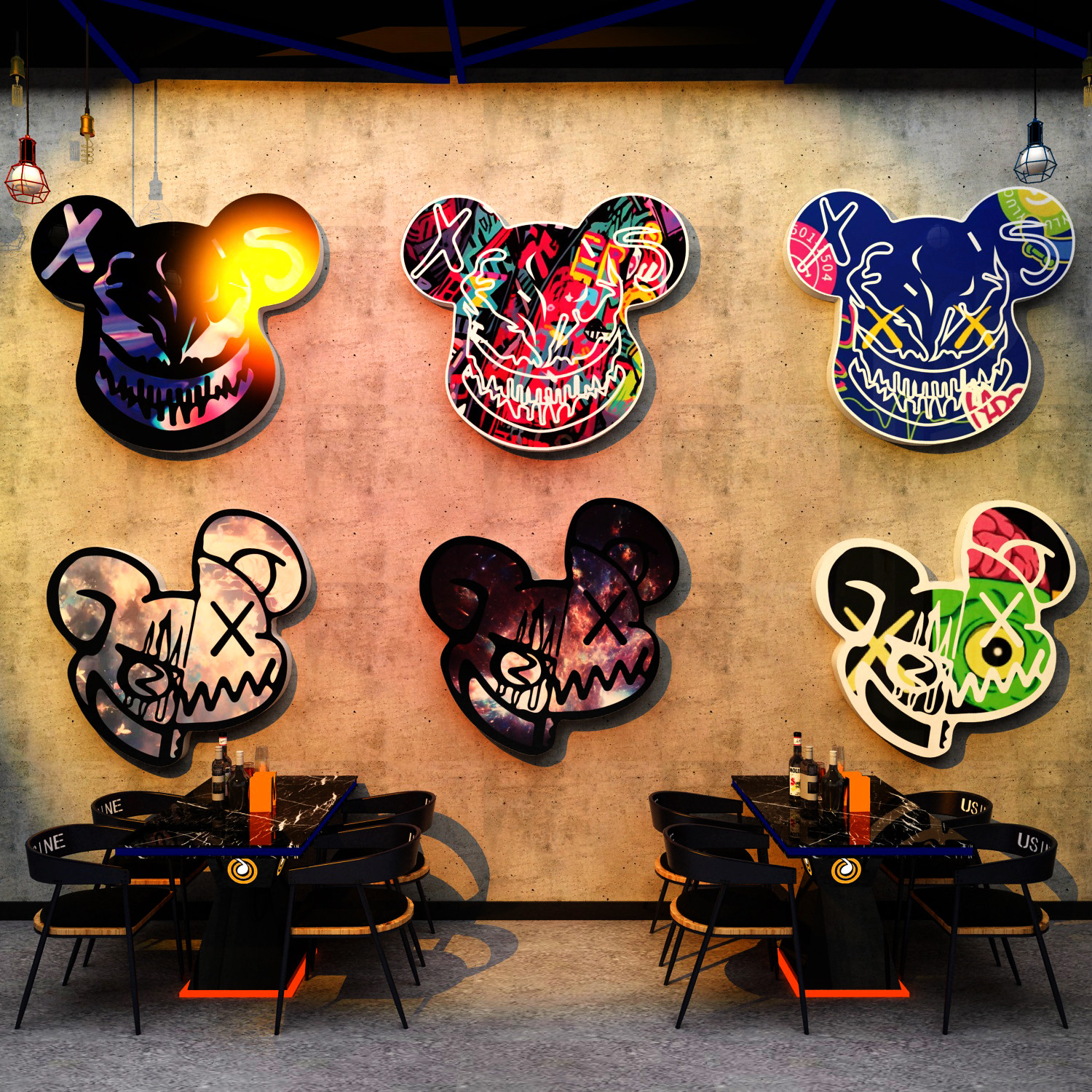 网红公仔清吧墙面装饰品场景布置直播间小酒馆楼梯扶手工业风贴纸,淘宝优惠券,粉丝福利购,淘宝优惠卷