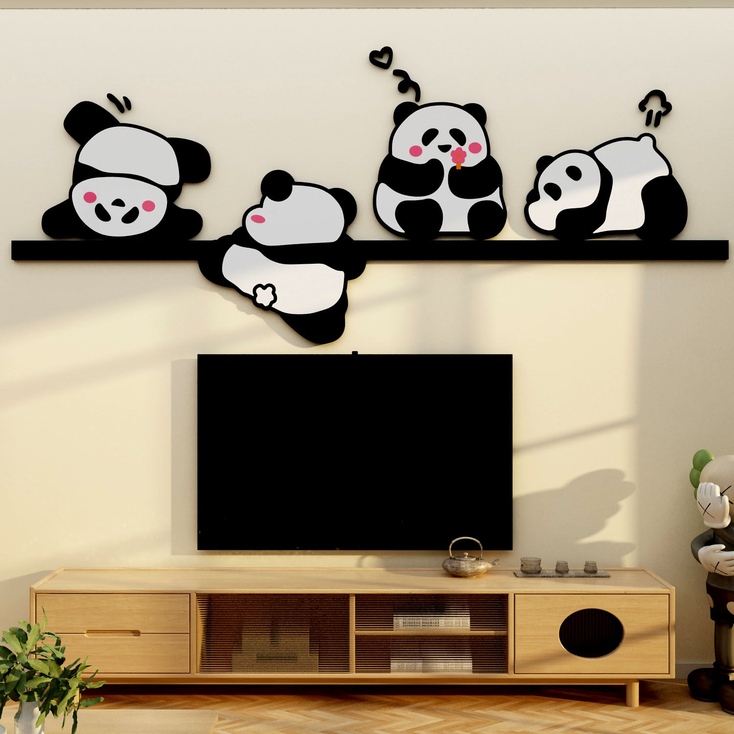 电视机上方背景墙面改造装饰品点缀熊猫主题挂件贴纸壁画自粘布置,淘宝优惠券,粉丝福利购,淘宝优惠卷