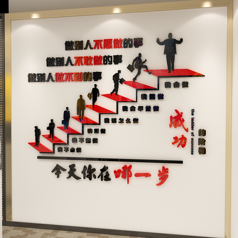 成功的楼梯间台阶办公司室墙面装饰贴画企业文化中介门店团队布置-图3