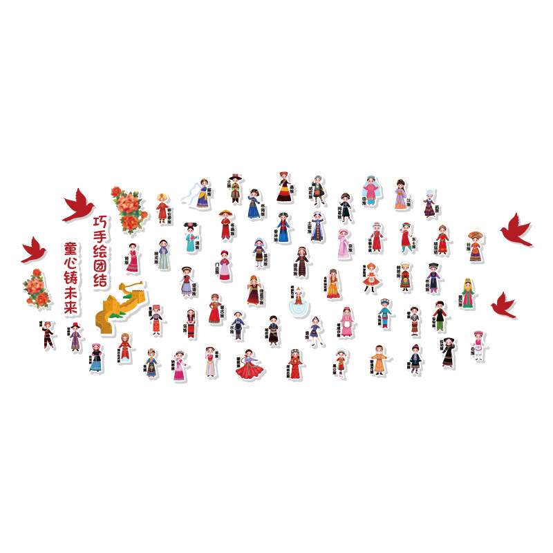 56五十六个民族团结幼儿园环创布置文化主题成品楼梯墙面装饰挂图,淘宝优惠券,粉丝福利购,淘宝优惠卷