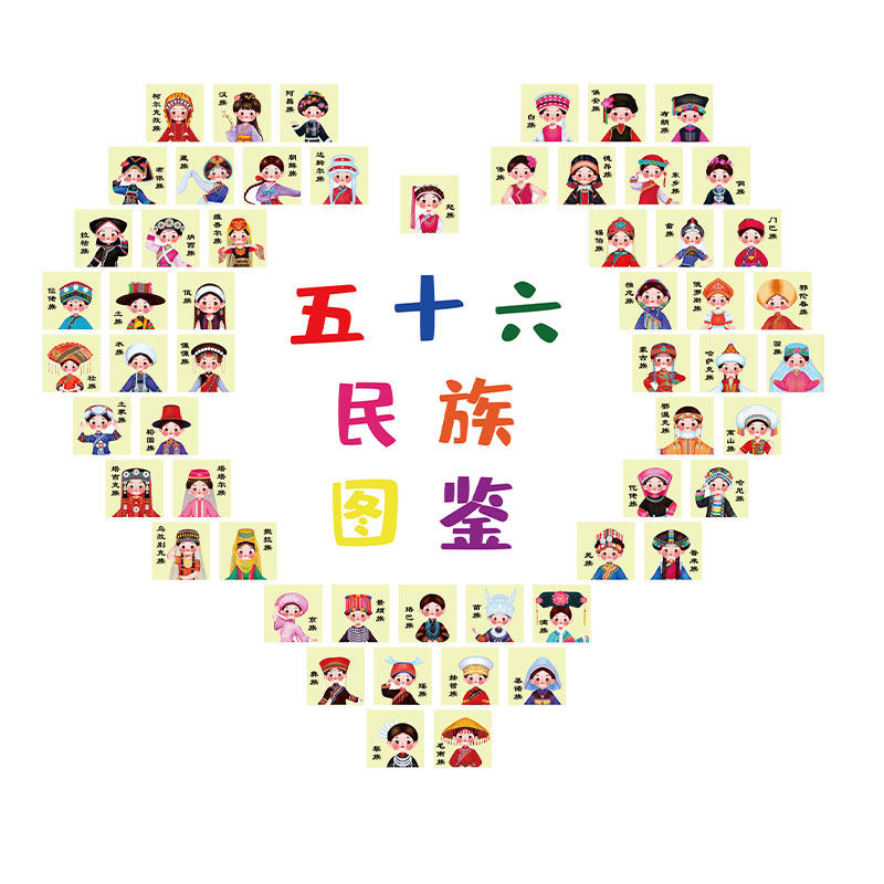 五十六56个民族团结图鉴环创幼儿园中心机构文化主题墙面成品贴纸,淘宝优惠券,粉丝福利购,淘宝优惠卷