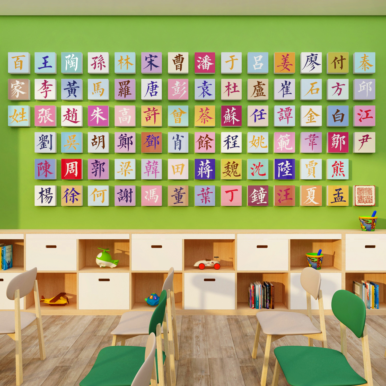 幼儿园楼梯百家姓氏文化贴纸走廊墙面布置装饰托管班环创主题成品 - 图2