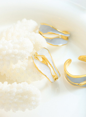 欧美风蓝白滴油戒指，不规则开口