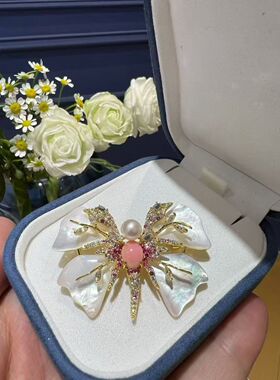 梦蝶复古风海水akoya珍珠胸针女款高级感轻奢小众设计感气质百搭