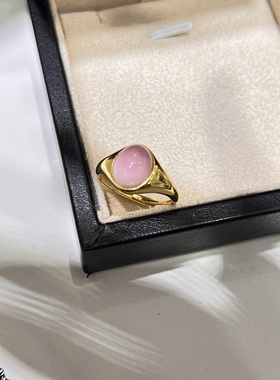 pink queen系列海水海螺贝珠天然粉贝S925银开口戒指8*10微眼光面