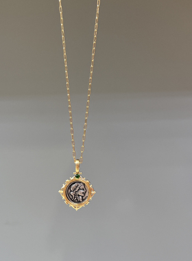 爱神维纳斯古币S925银人像浮雕双面拼色万能扣吊坠复古宫廷项链坠