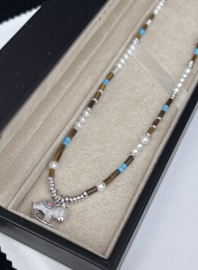 招财虎眼木马淡水珍珠虎眼石设计款多宝系列3-4mm近圆项链锁骨链