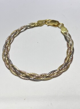 五彩云南意大利工S925银手链编织三色款长度16cm厚银高级欧美叠戴