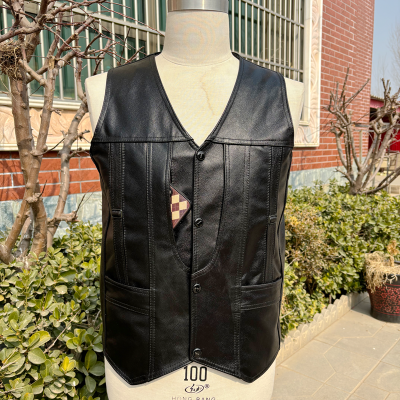 新款真皮马甲男春秋头层牛皮坎肩多口袋中老年休闲皮背心钓鱼马甲,淘宝优惠券,粉丝福利购,淘宝优惠卷