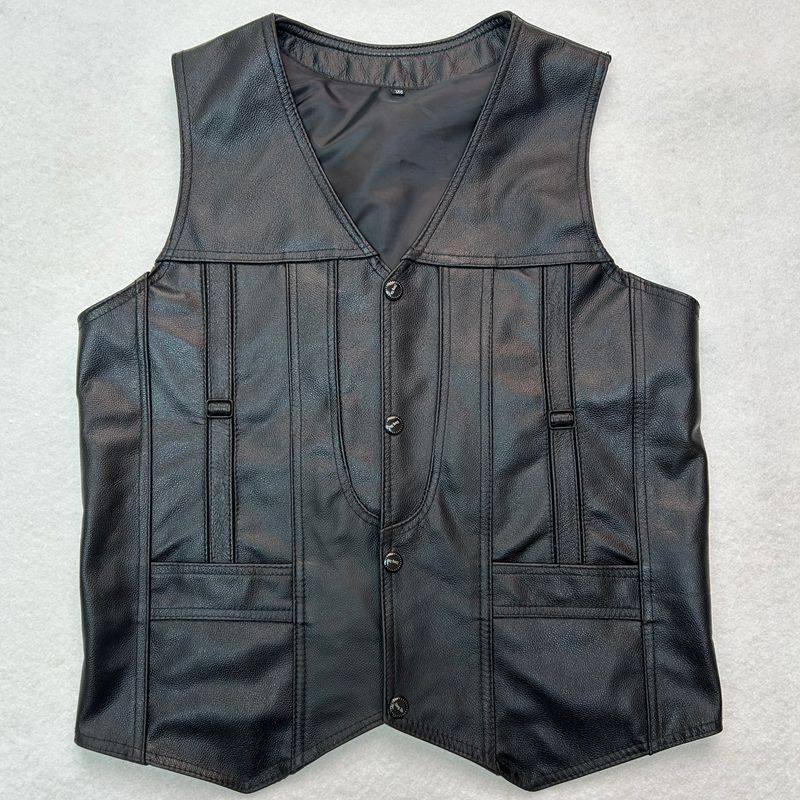 新款真皮马甲男春秋头层牛皮坎肩多口袋中老年休闲皮背心钓鱼马甲,淘宝优惠券,粉丝福利购,淘宝优惠卷