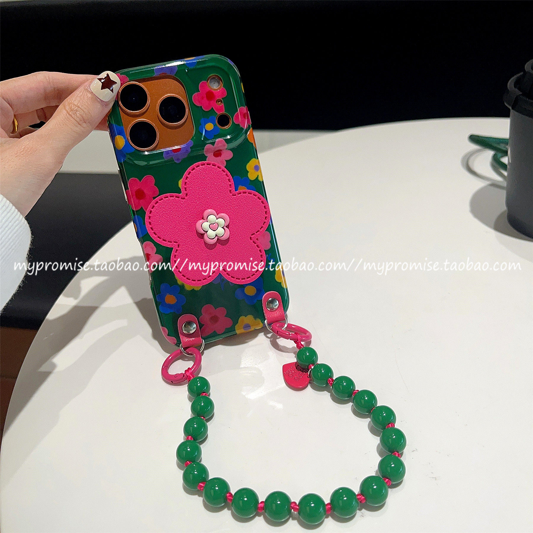 高级感玫粉色皮质花朵支架适用苹果17promax手机壳iphone16彩色油画17Pro新款13便携手绳14手拎15pro早春小众,淘宝优惠券,粉丝福利购,淘宝优惠卷