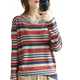 Cotton and linen spring and autumn new 100% striped fashion bottoming shirt