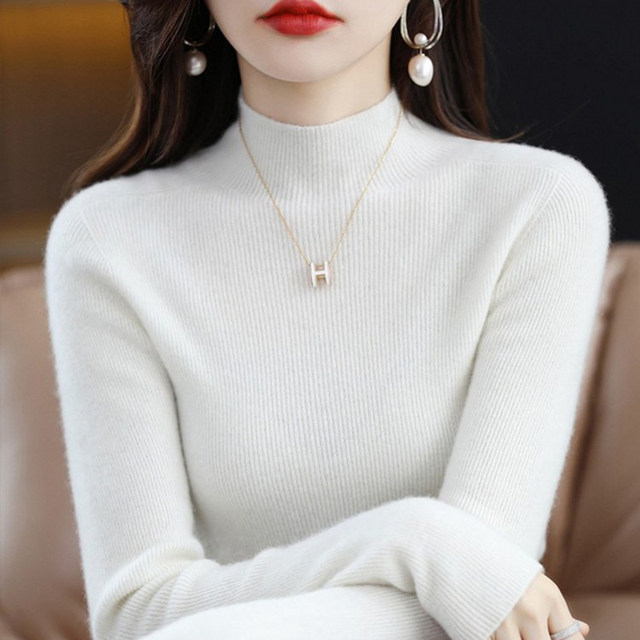 Xuefei sheep knitted sleeve half-high round neck inner base