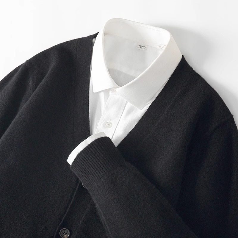2025新款春秋纯羊毛开衫男V领青年商务休闲大码针织时尚羊绒外套,淘宝优惠券,粉丝福利购,淘宝优惠卷